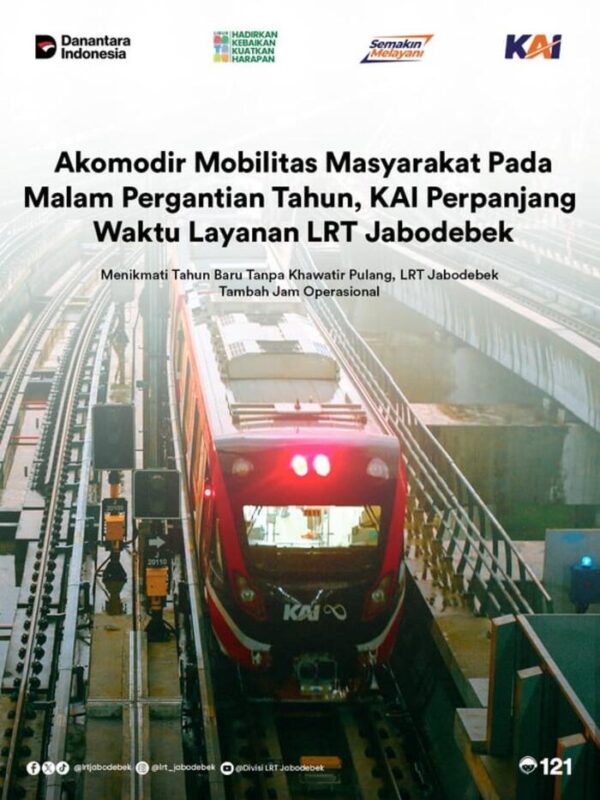 Akomodir Mobilitas Masyarakat Pada Malam Pergantian Tahun, KAI Perpanjang Waktu Layanan LRT Jabodebek